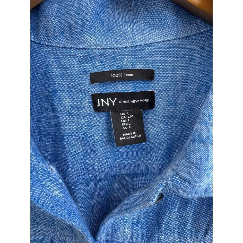 Jones New York Linen Jacket L Blue Jean Style Button Front Coastal Resort - Picture 11 of 15